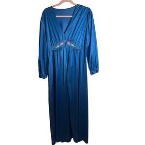 Lorraine Vintage Womens Nightgown Size Large Blue Maxi V Neck Lingerie